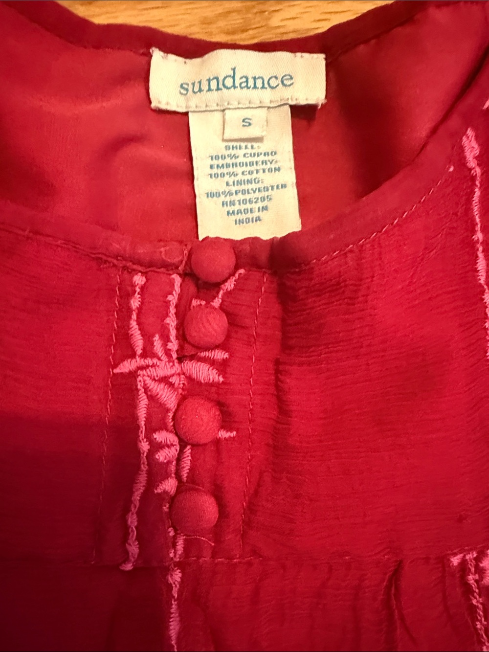 Sundance Raspberry Embroidered Button-Front Tunic - Picture 2 of 3